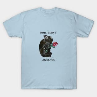 Black rabbit with rose: Some bunny loves you T-Shirt